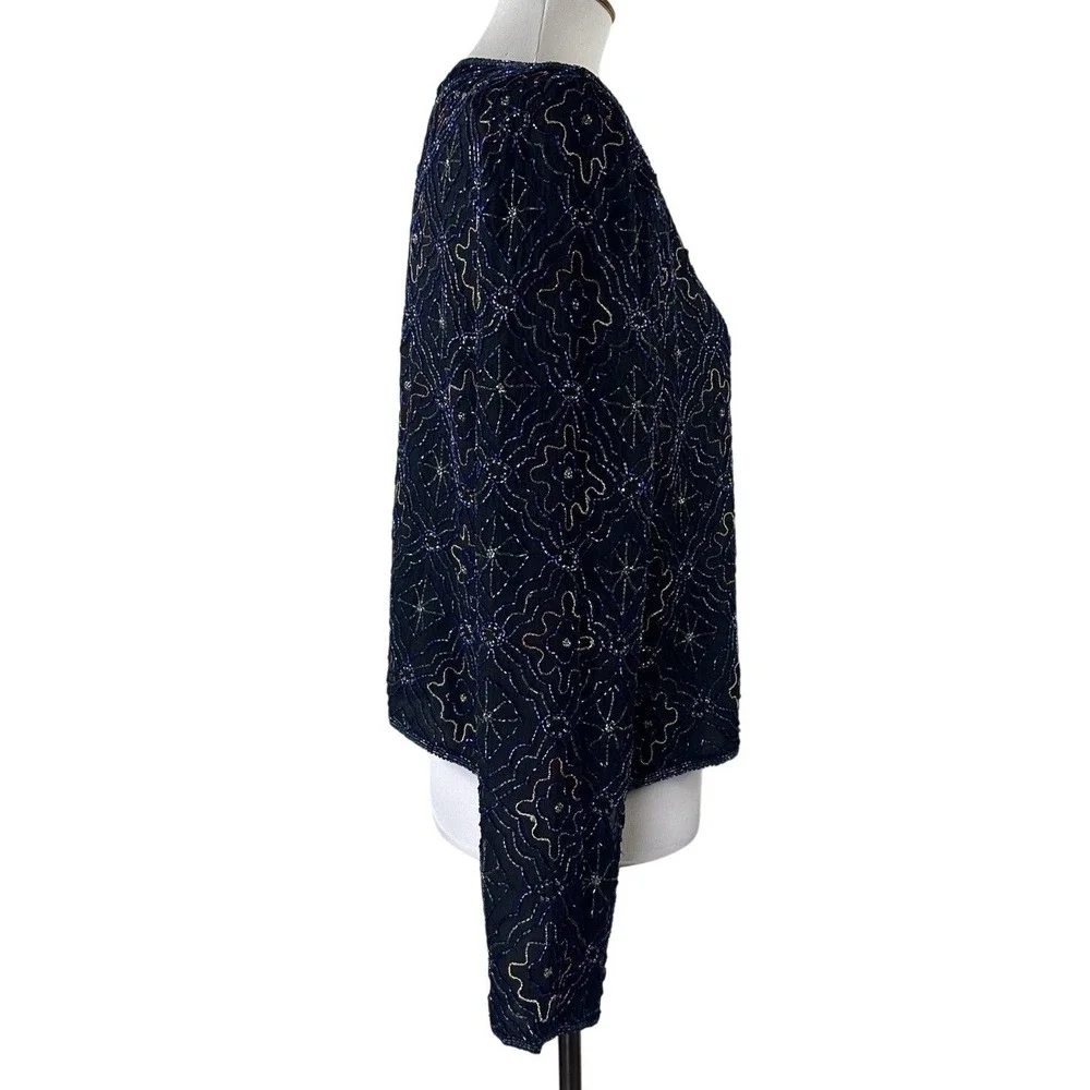 Vintage Stenay Jacket 100% Silk Sequin Beaded Black Formal Evening‎ Women's XL?
